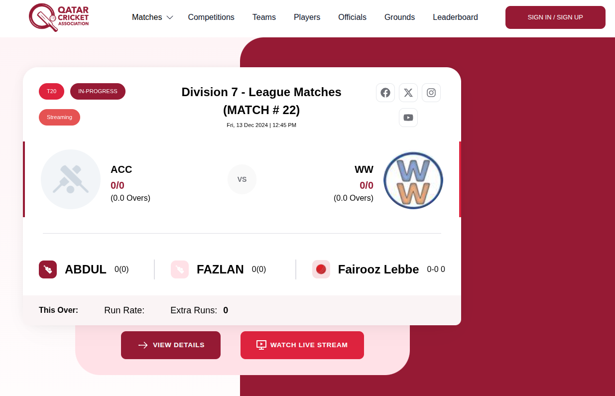 Qatar Cricket Association - Match Central